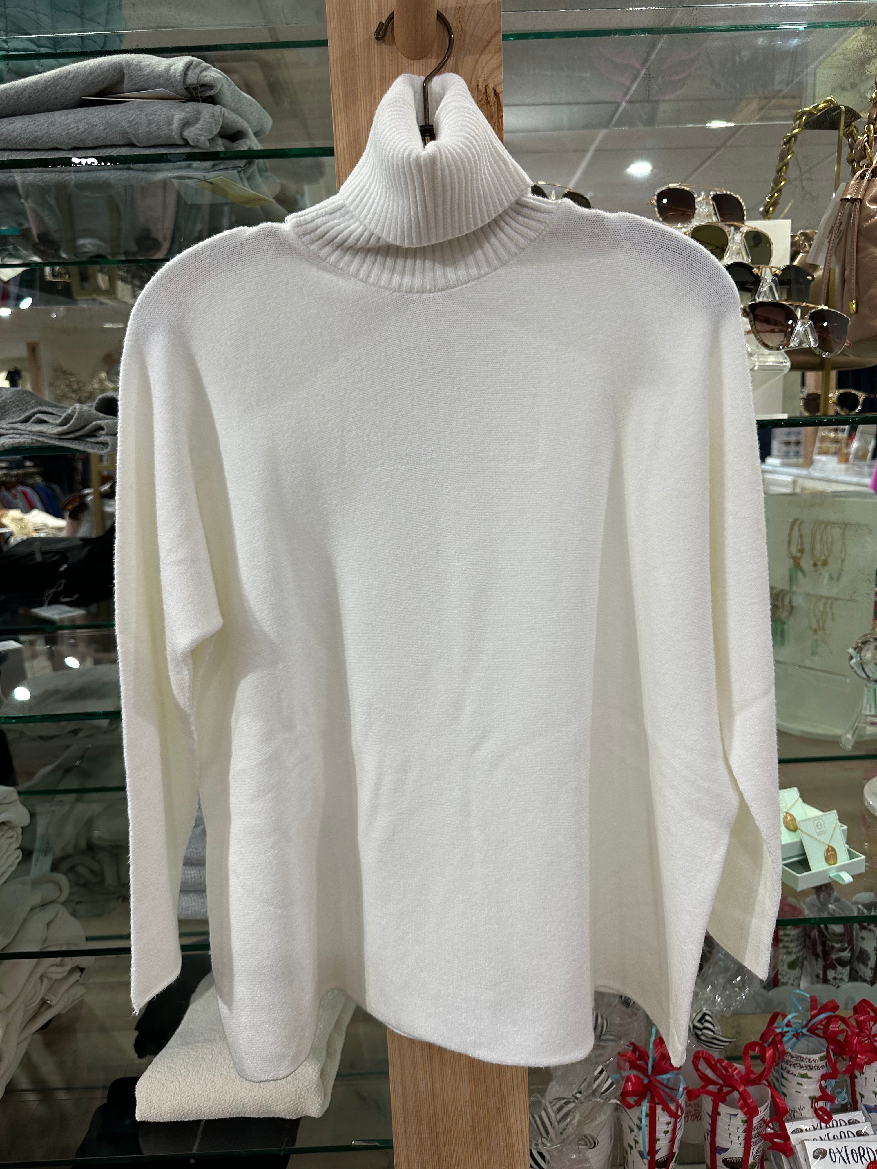 Italian Knit Turtleneck Top-White