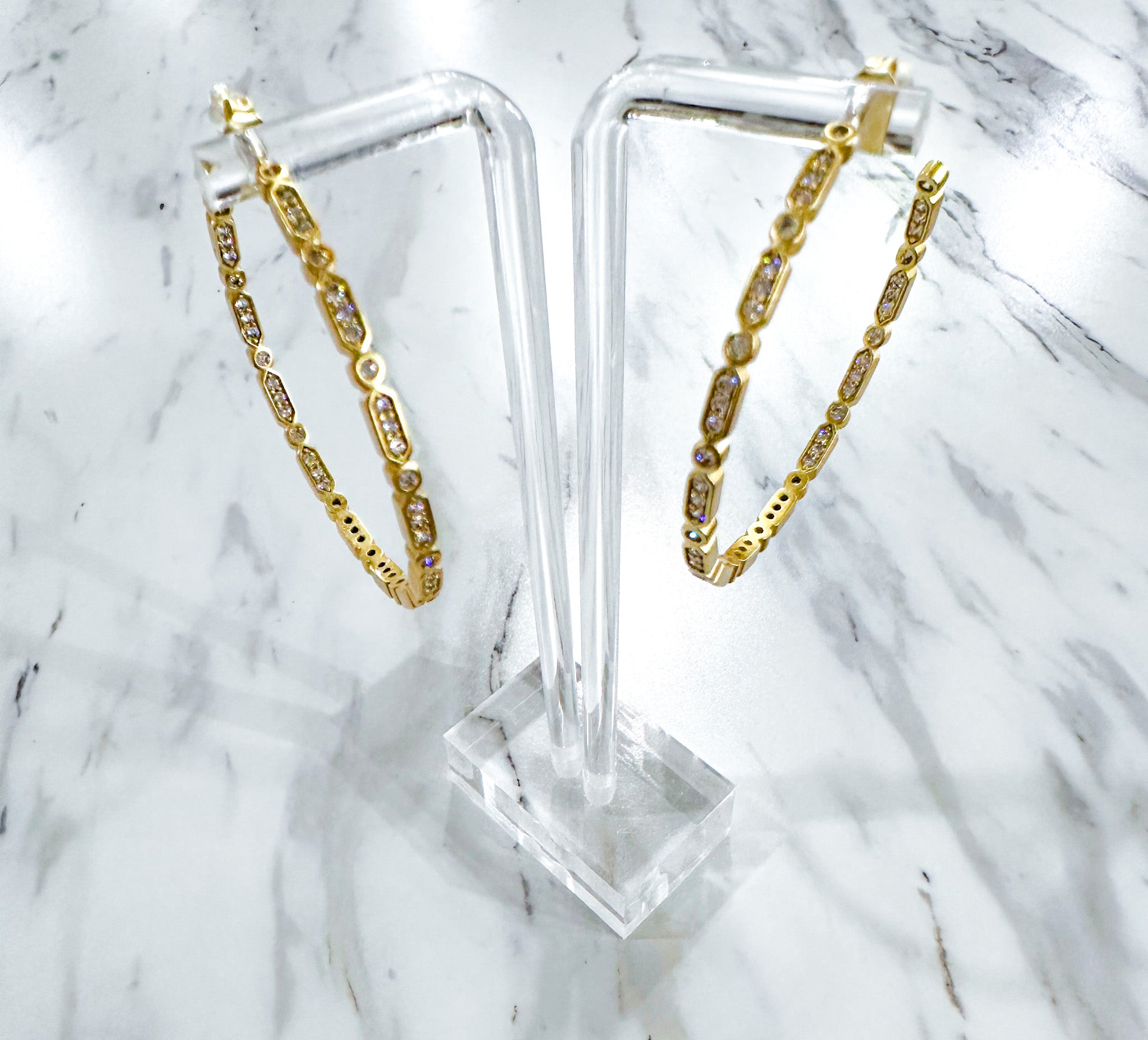 Matte Gold Pave Hoops 1.5" -Be-Je