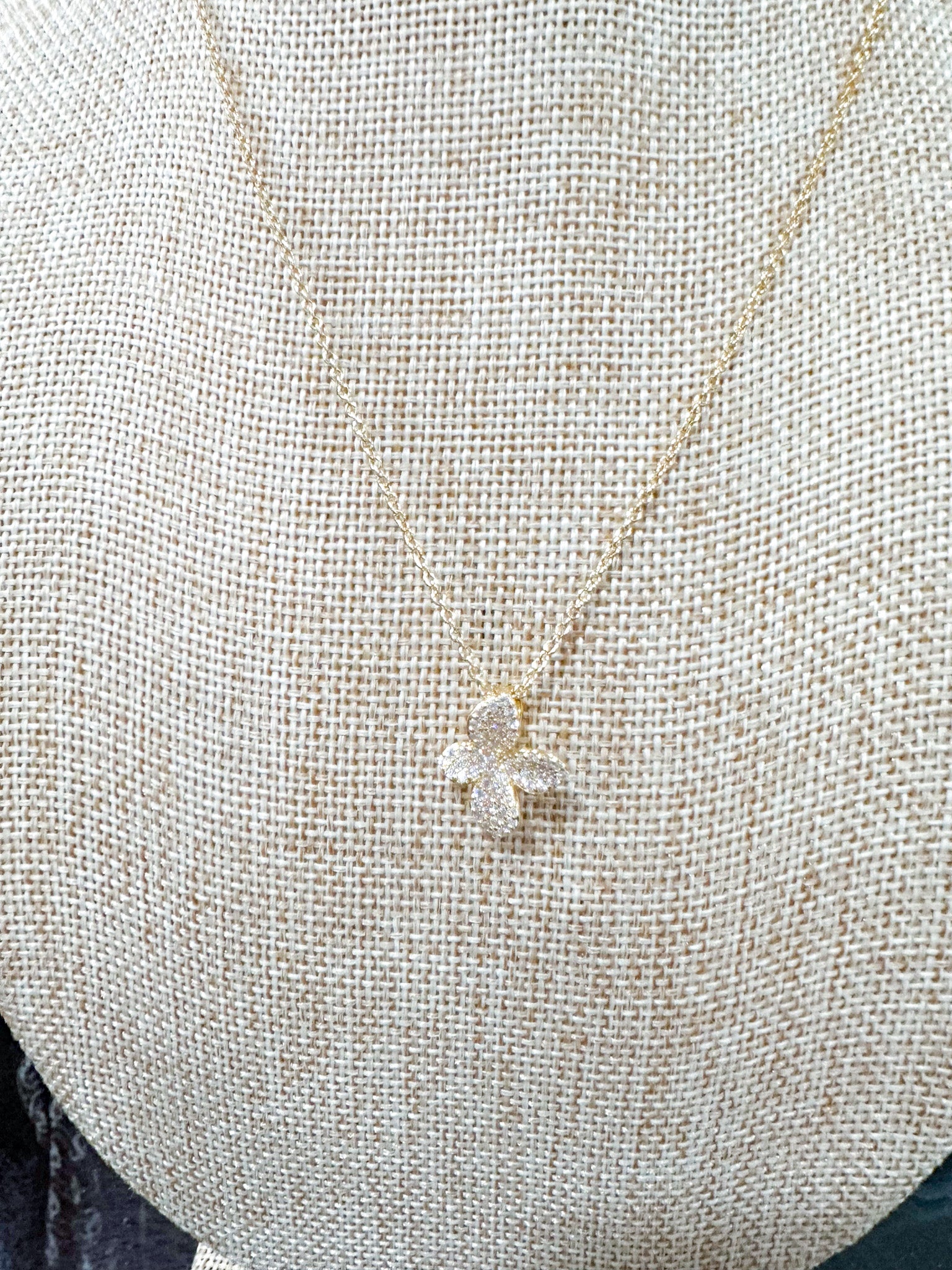 16" Sterling Gold Pave Flower Necklace-Be-Je