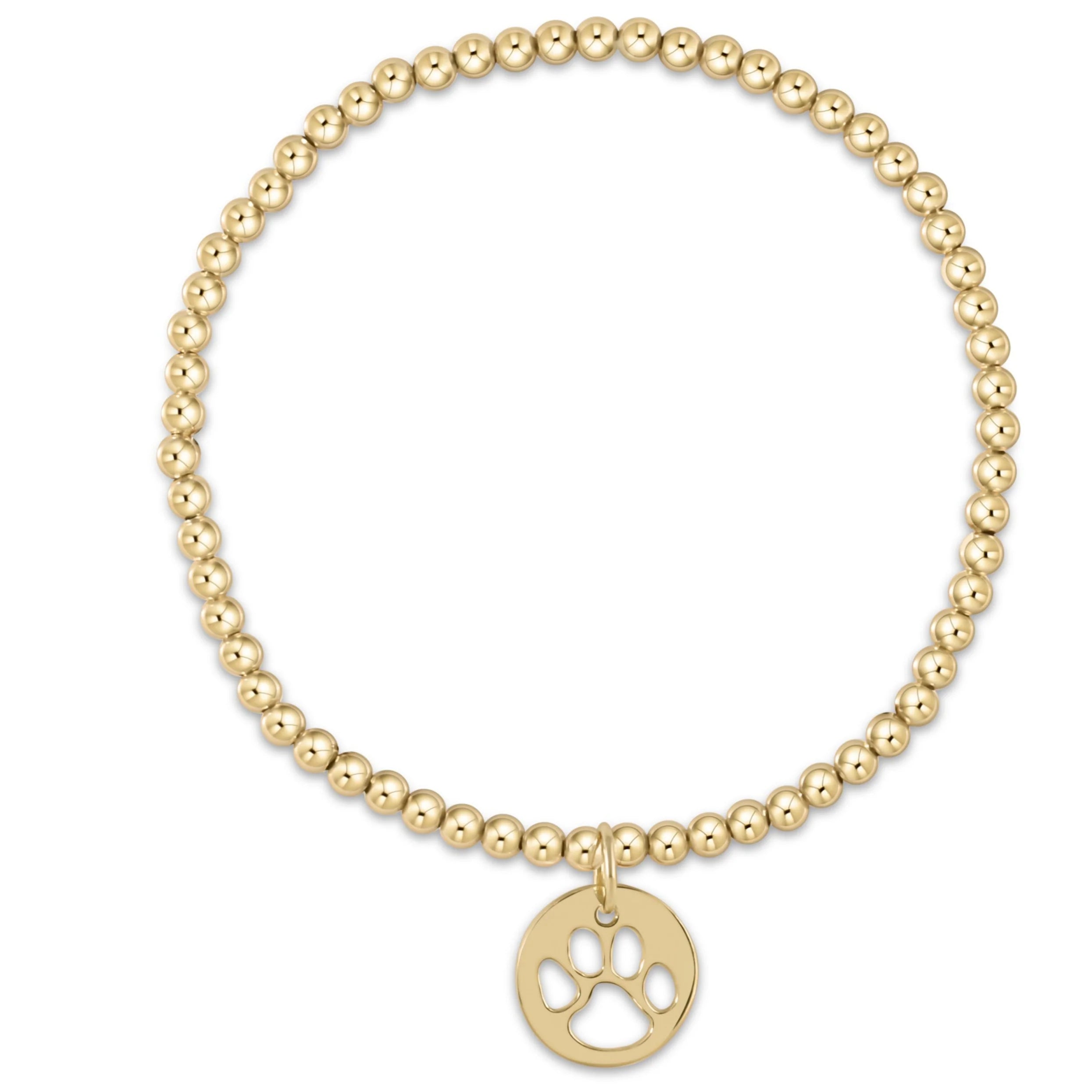 Classic Gold 3mm Gold Bracelet Paw Print Charm-EN