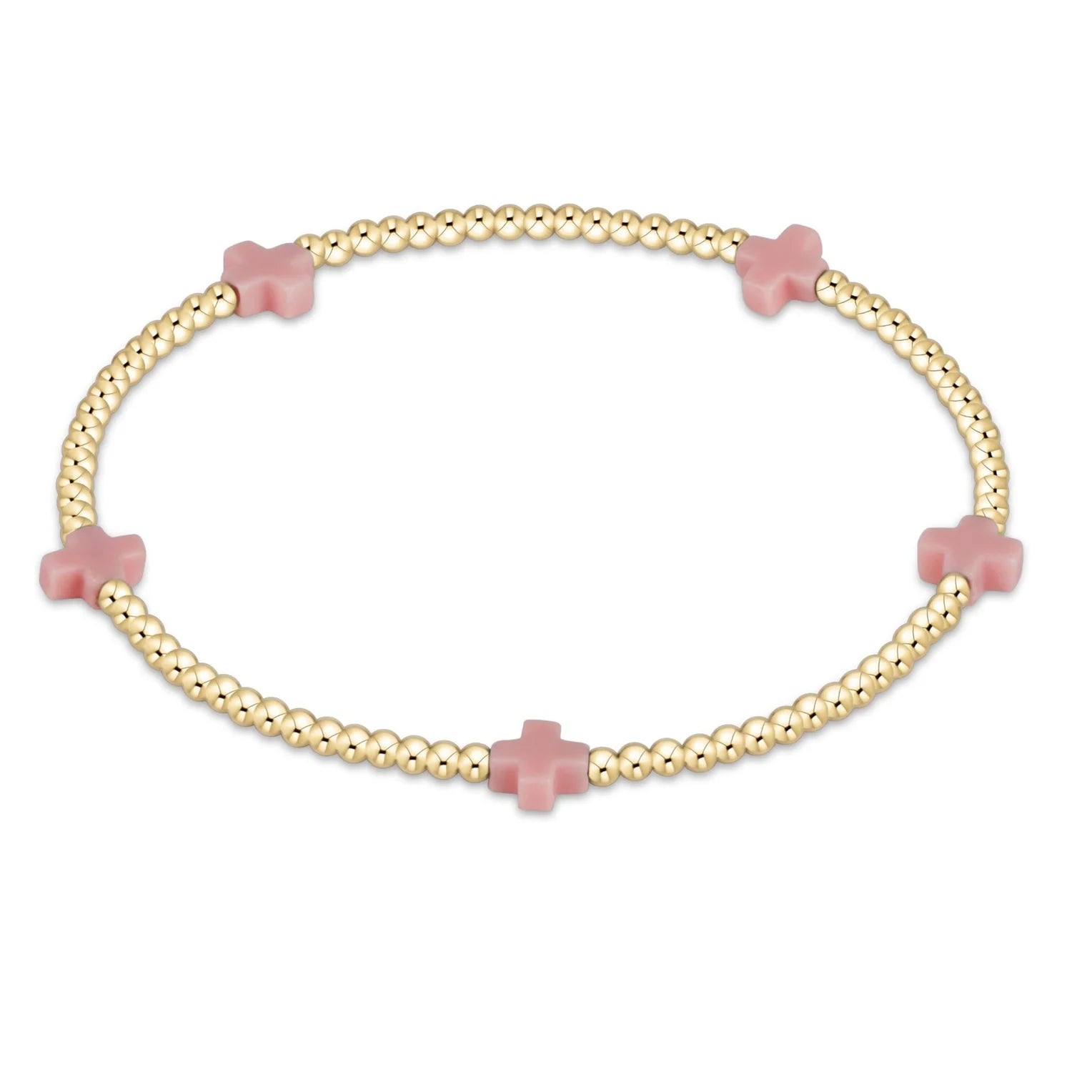 egirl- Signature Cross Gold Pattern 2mm Bead Bracelet- Bright Pink