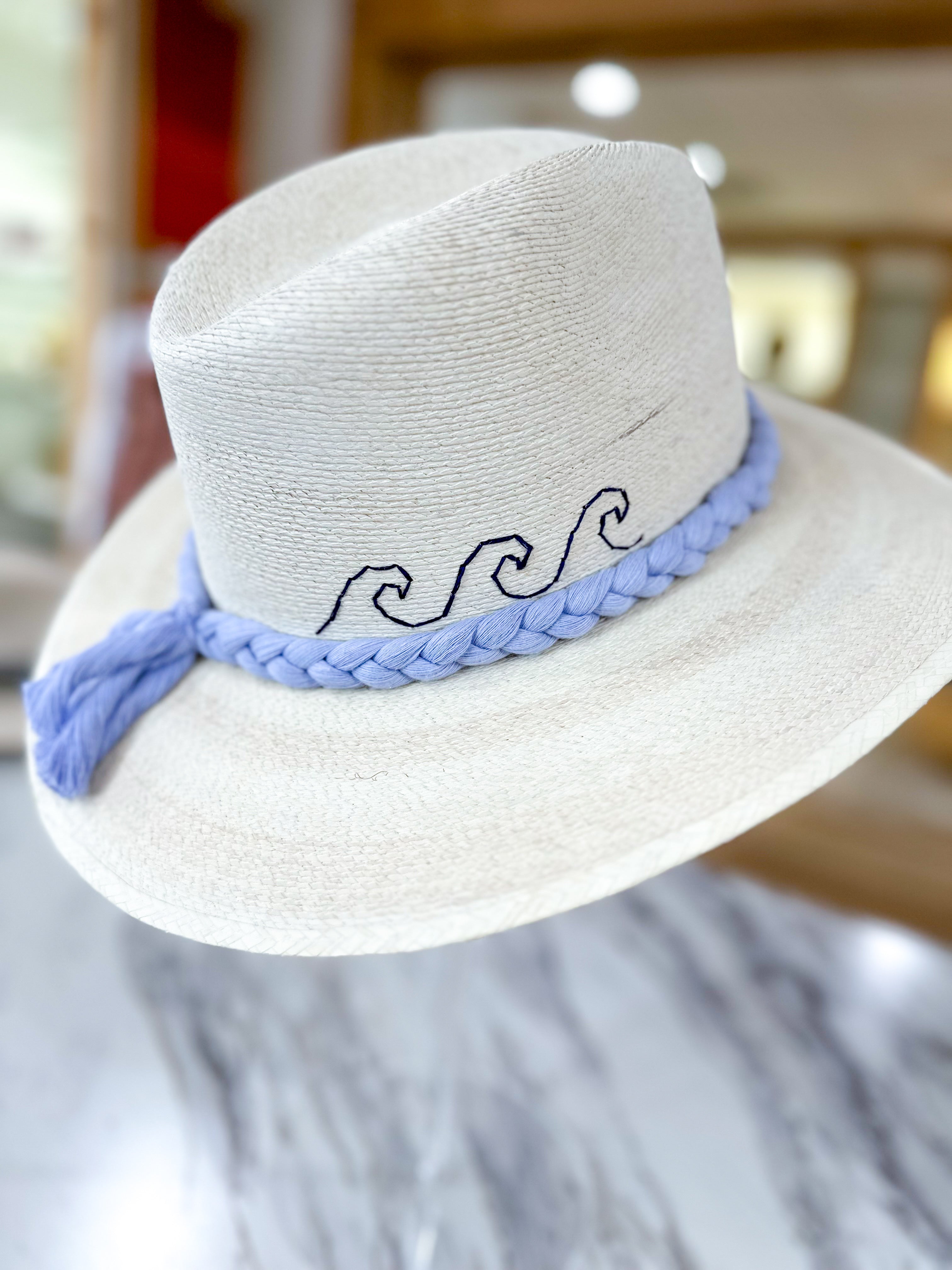 White Palm Hat-Periwinkle Waves