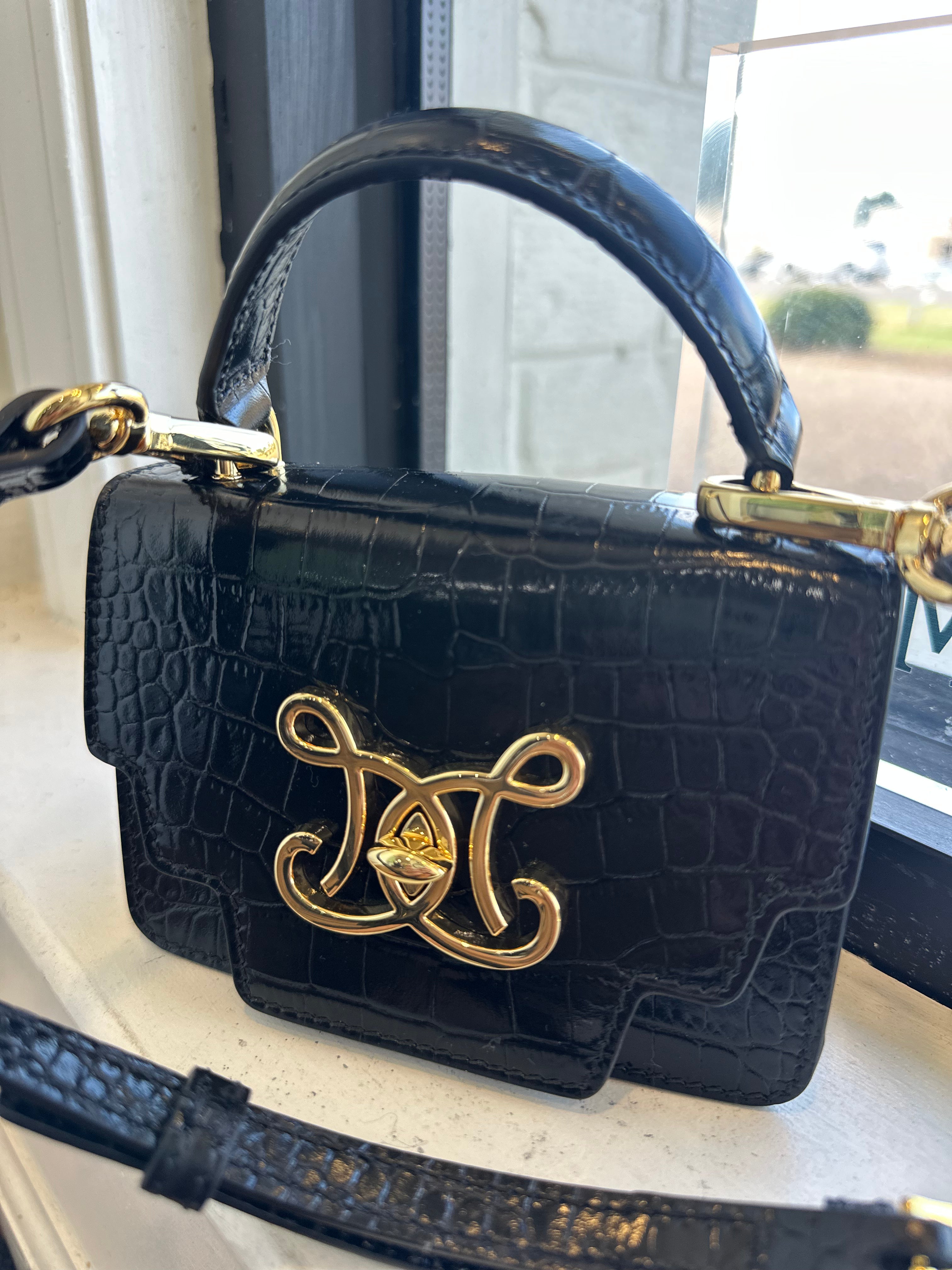 De Marquet Mini Box Bag-Faux Croc-Onyx Black