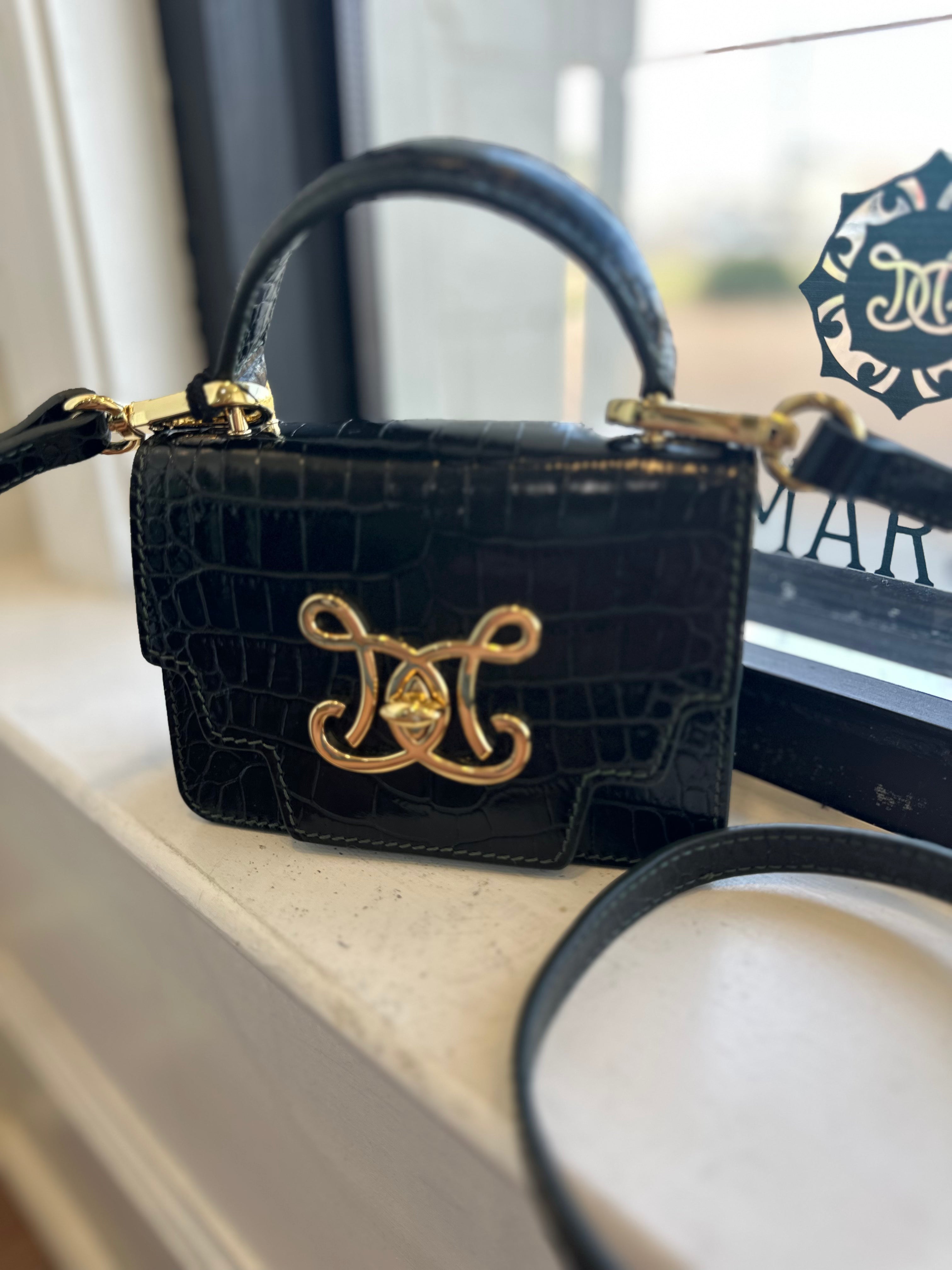 De Marquet Mini Box Bag- Faux Croc(Evergreen)