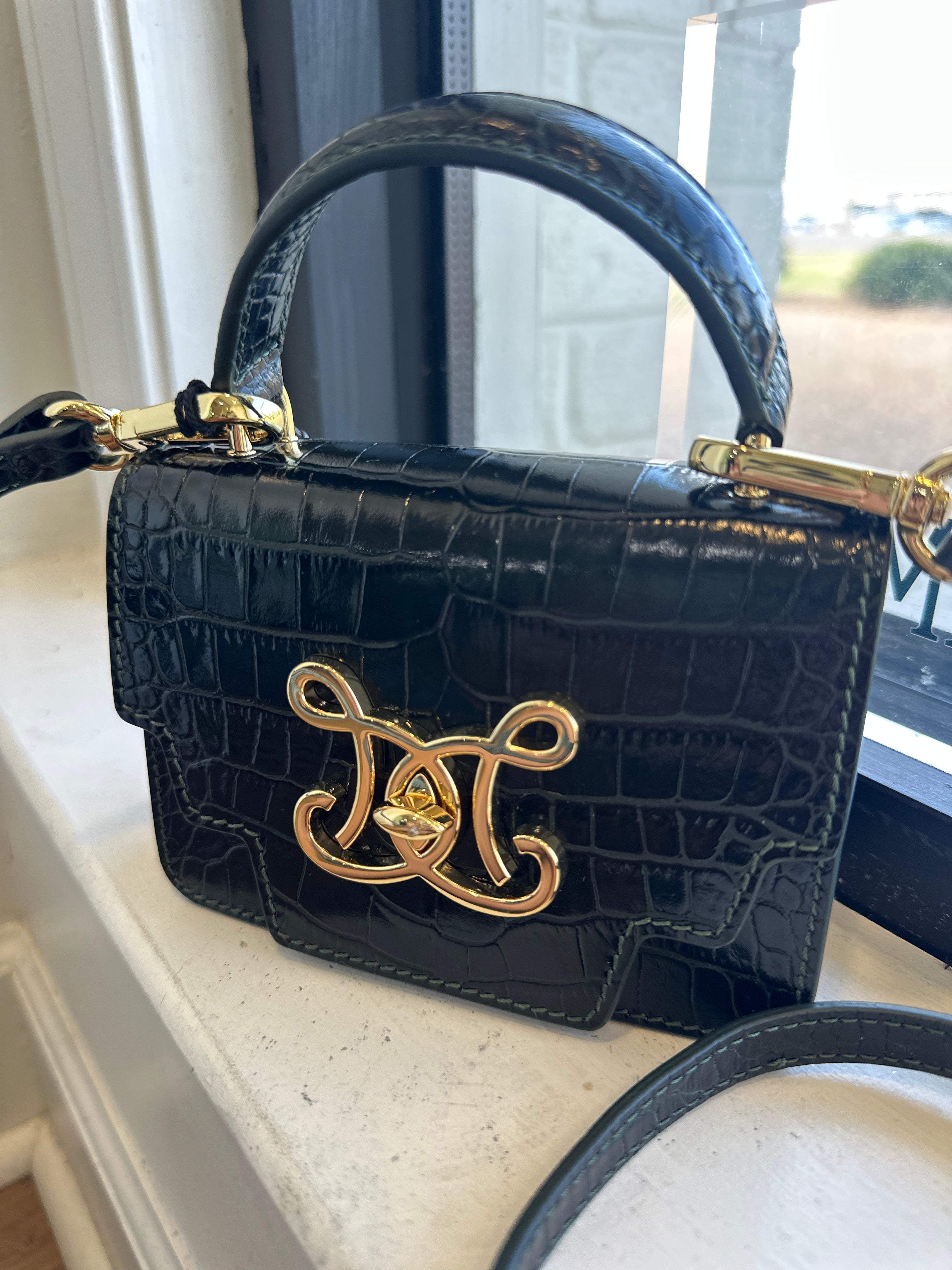 De Marquet Mini Box Bag- Faux Croc(Evergreen)