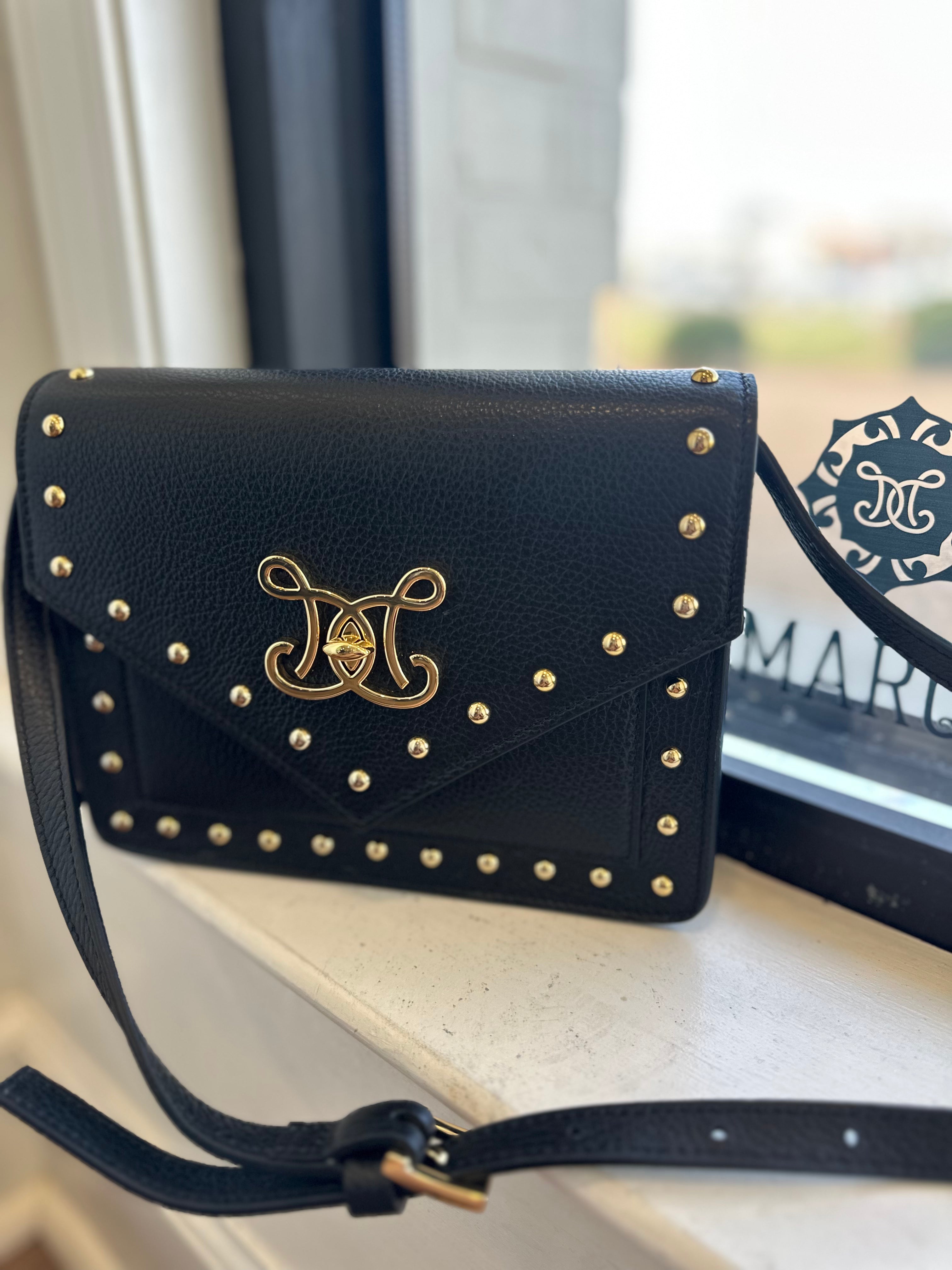 De Marquet Envelope Studded Bag-Onyx Black