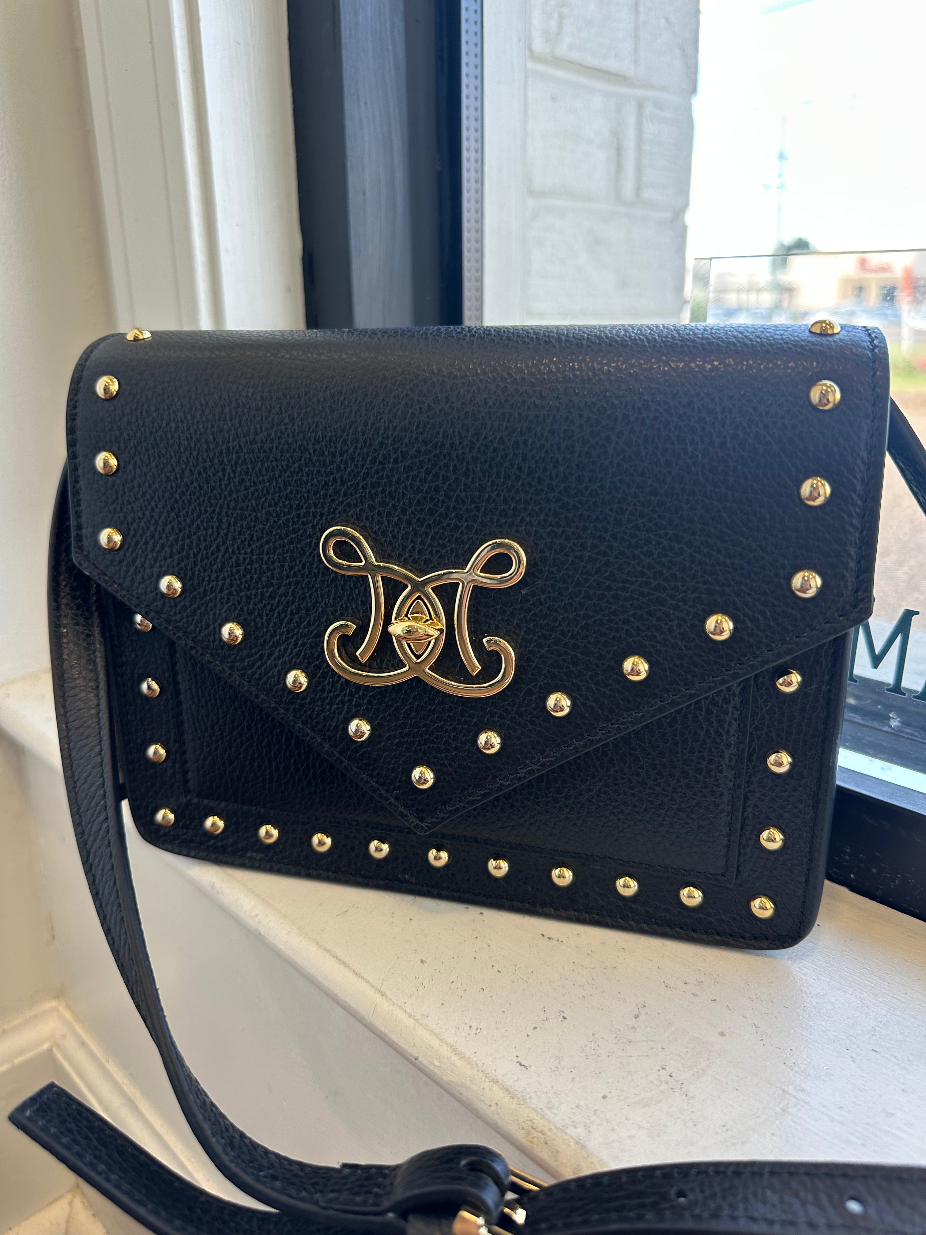 De Marquet Envelope Studded Bag-Onyx Black