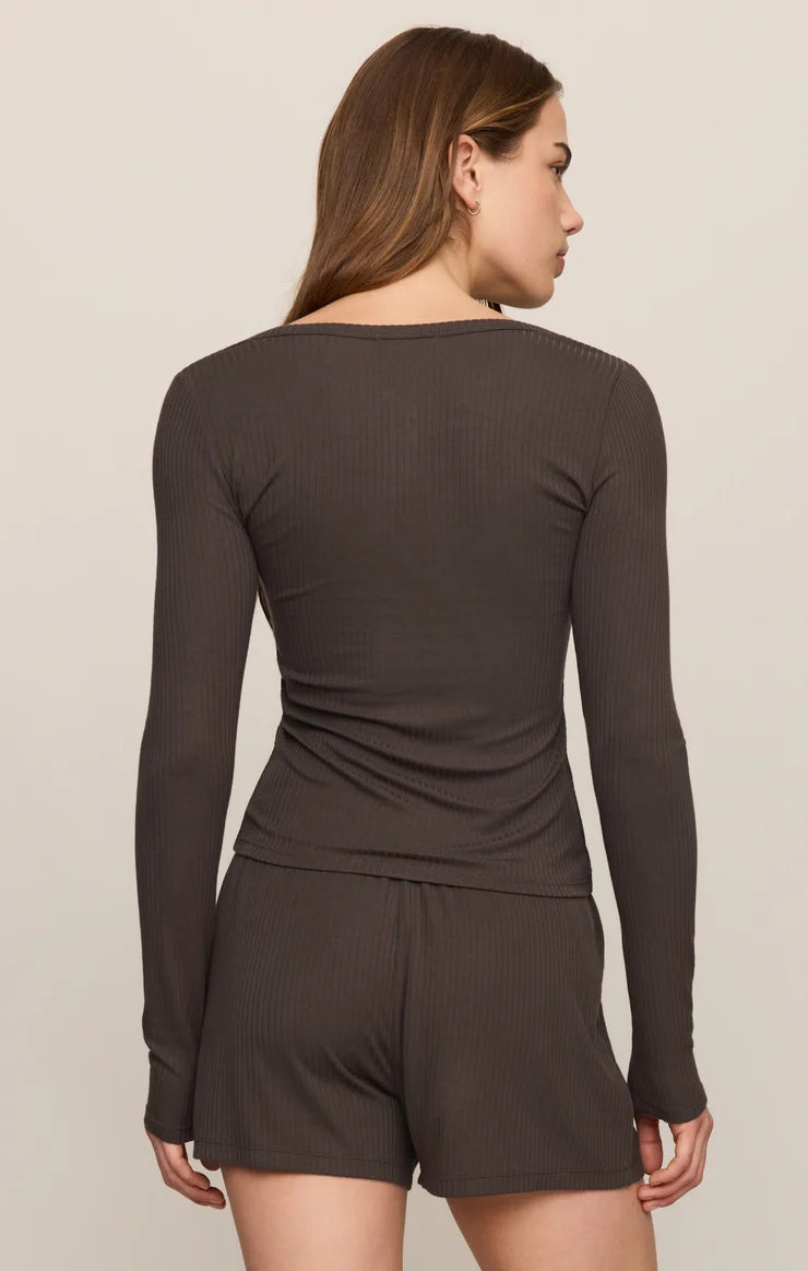 Just Right Rib Long Sleeve top-Cocoa Bean