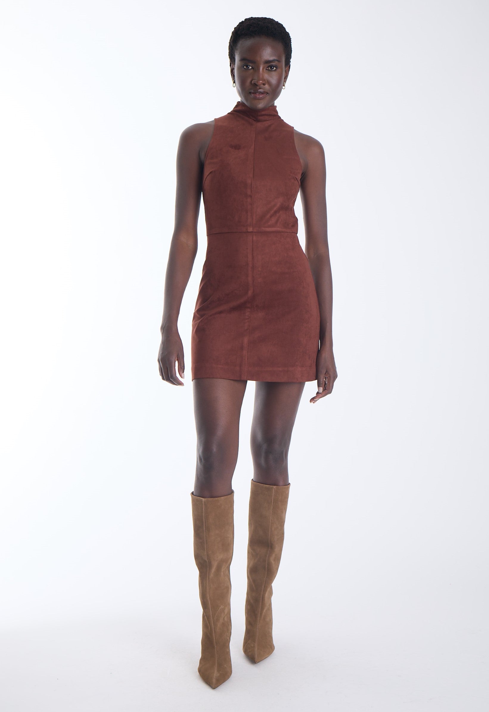 Kai Vegan Suede Mini Dress-Copper Cedar