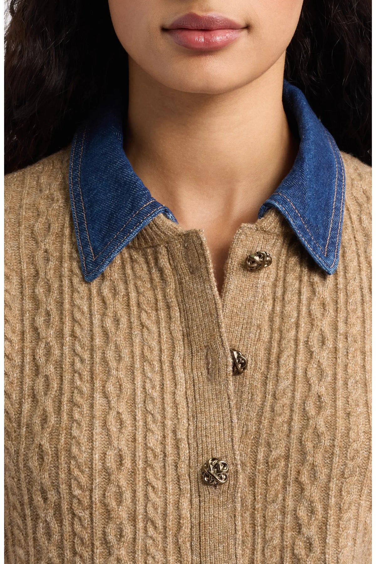 Lane Denim Collar Cardigan-Cedar