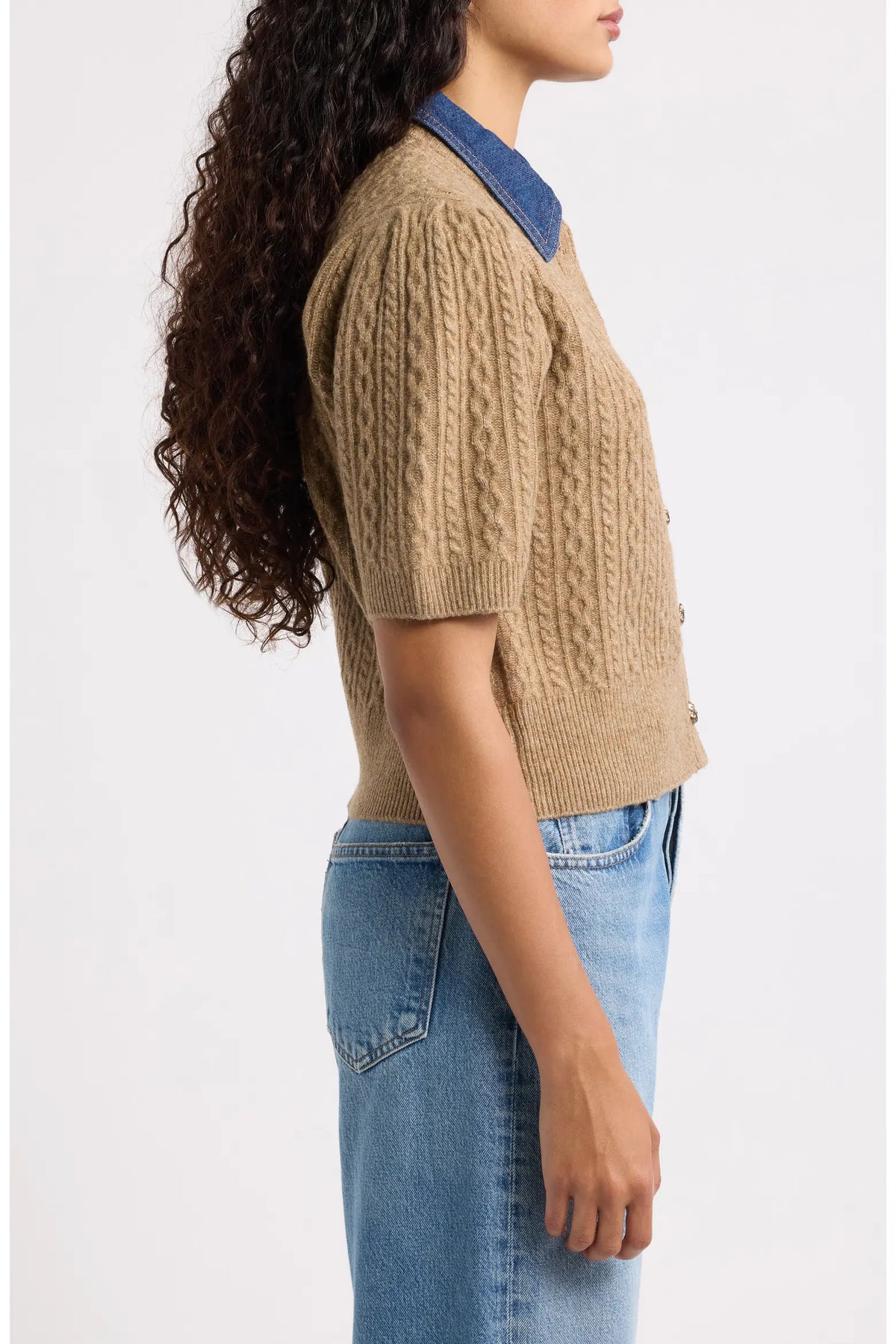 Lane Denim Collar Cardigan-Cedar