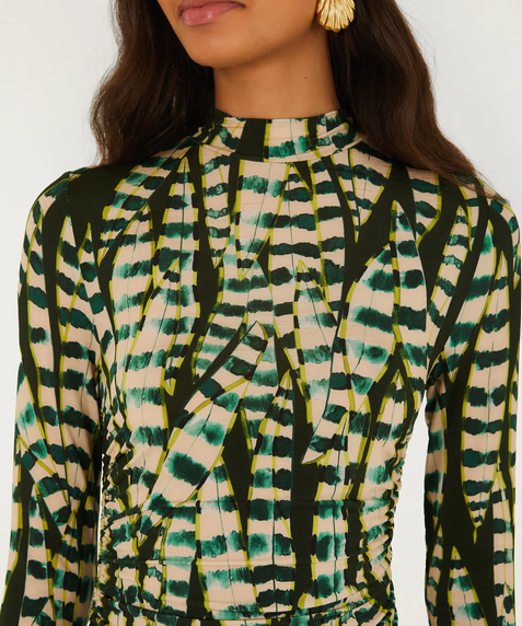 Striped Leaves Moss Green Blouse-Green
