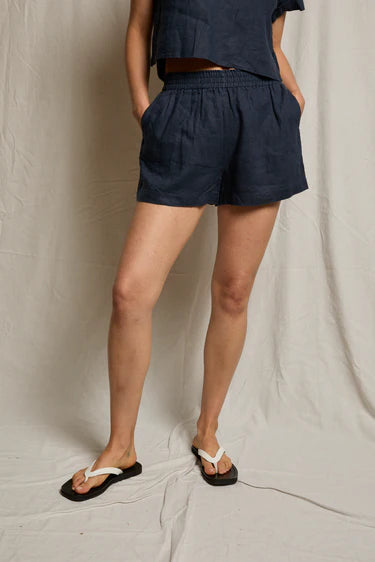 Malin Linen Shorts-Navy