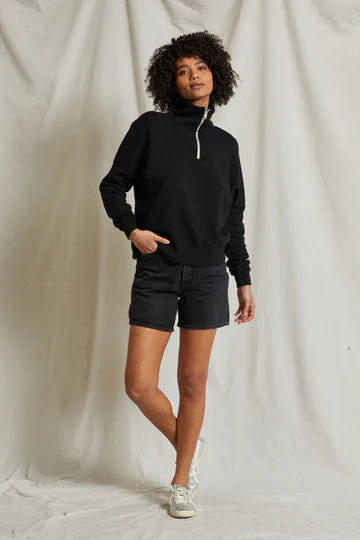 Maren French Terry Half Zip Sweatshirt in True Black