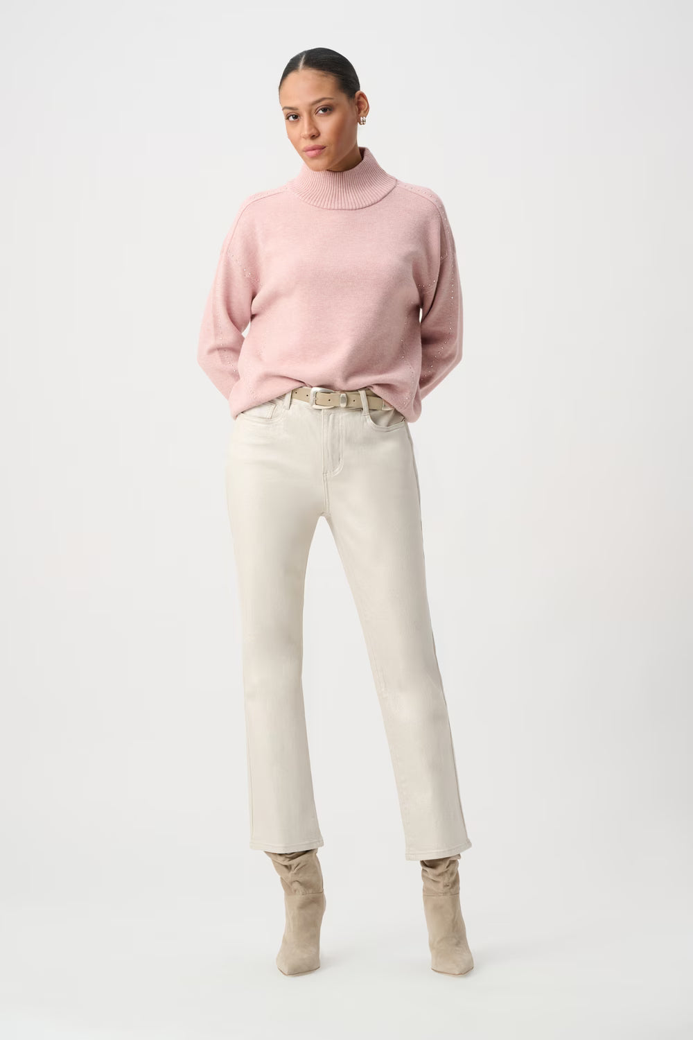 Classic Straight Leg Metallic Jeans-Champagne