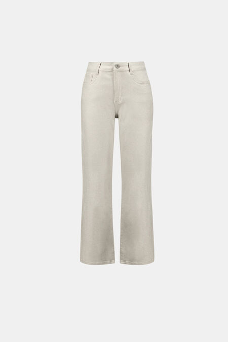 Classic Straight Leg Metallic Jeans-Champagne