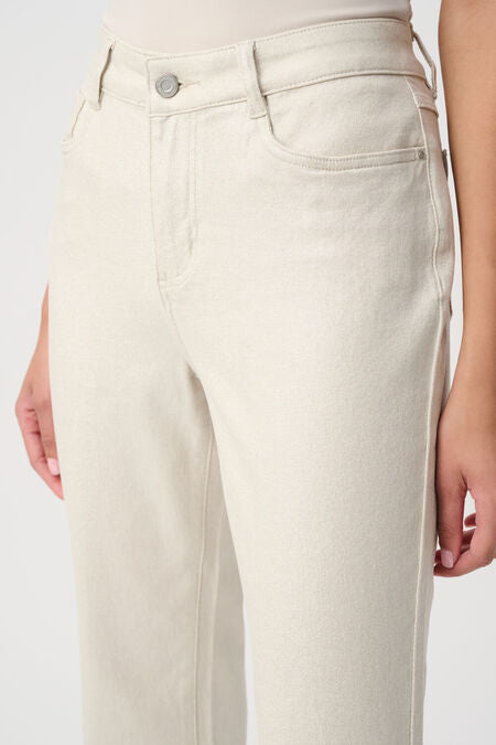 Classic Straight Leg Metallic Jeans-Champagne