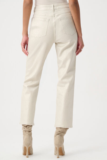 Classic Straight Leg Metallic Jeans-Champagne