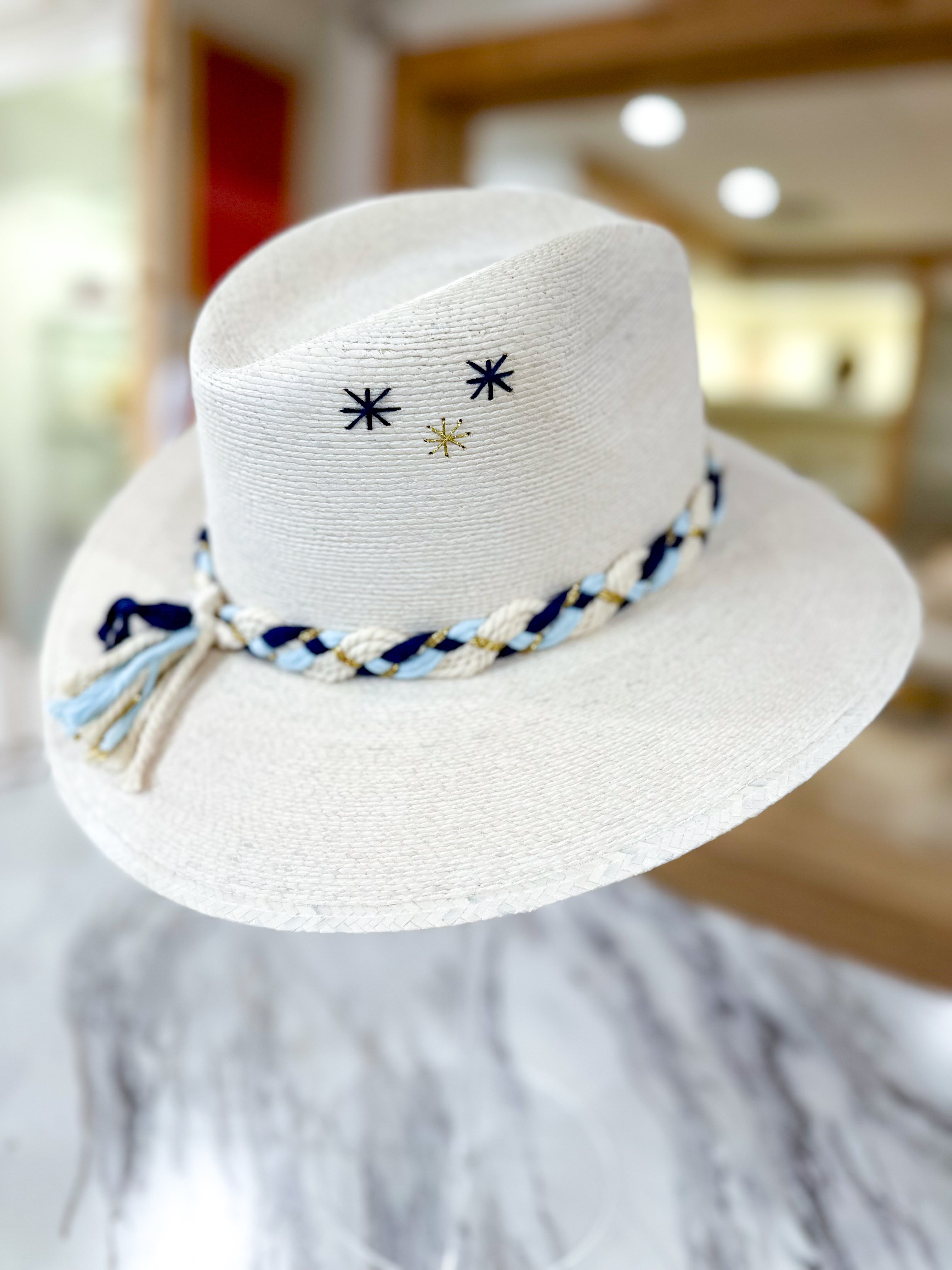 White Palm Hat-Navy *Bursts