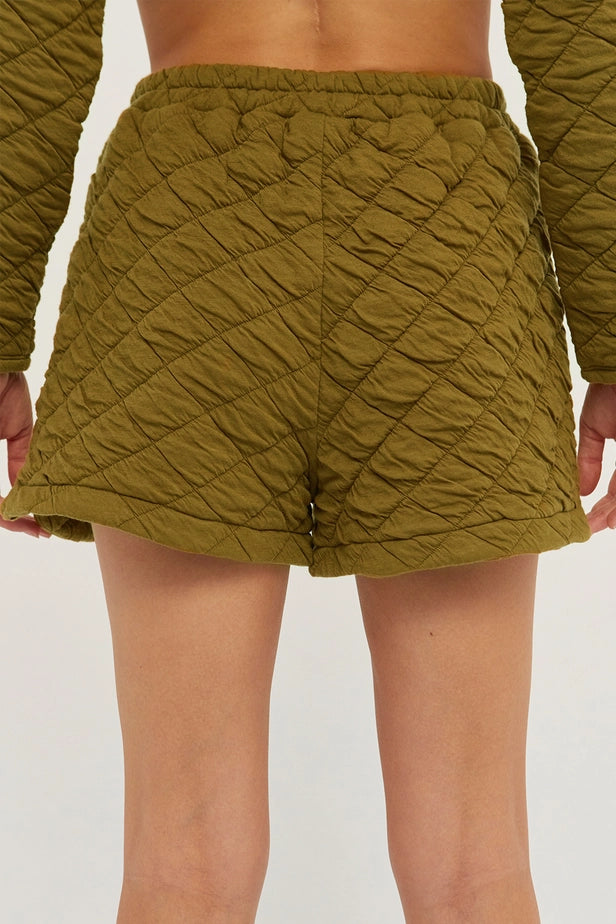 Tory Quilted Dolphin Shorts-Olive