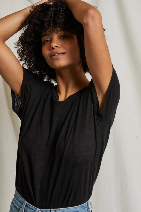 Patsy Linen Jersey Crewneck Tee in True Black