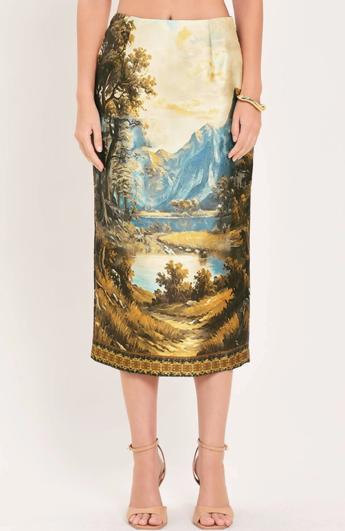 Harvest River Pencil Skirt-Cream Multi