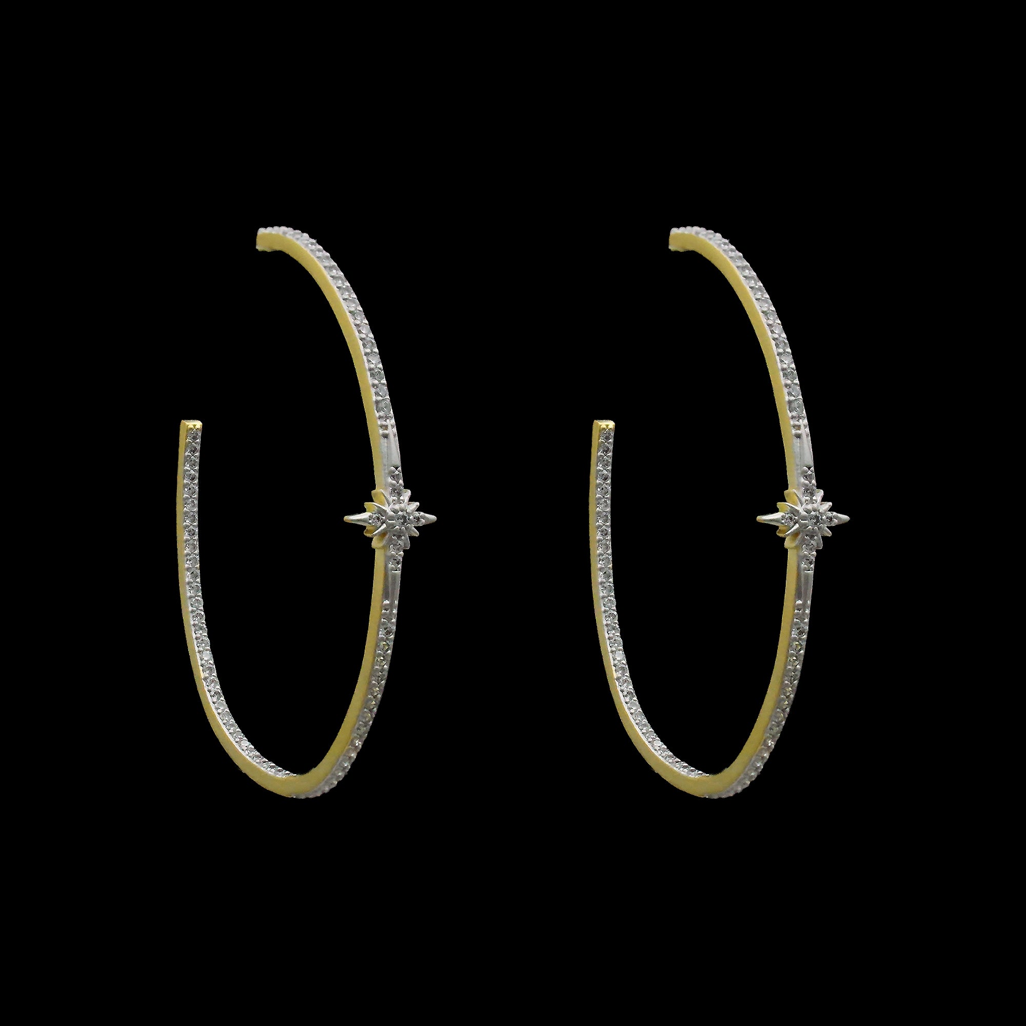 Gold/Silver Pave Star Hoops-Be-Je