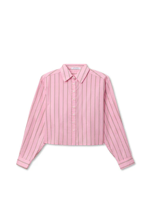 Naomi Cotton Poplin Striped Button Down-Pink/Mocha