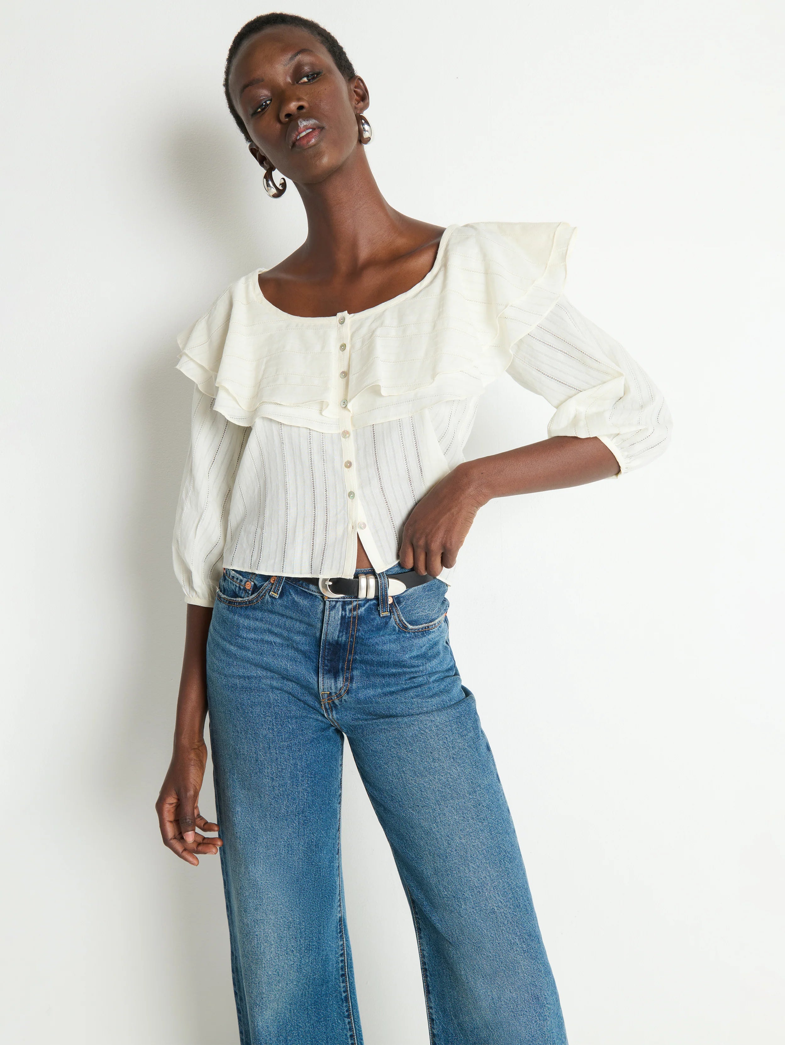 Sandra Ruffle Blouse-Porcelain