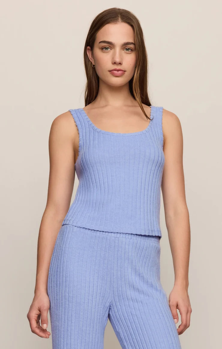 Double Scoop Rib Tank-Crystal Blue
