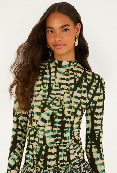 Striped Leaves Moss Green Blouse-Green