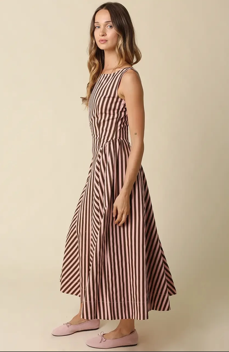 Cocoa Stripe Maxi Dress-Natural