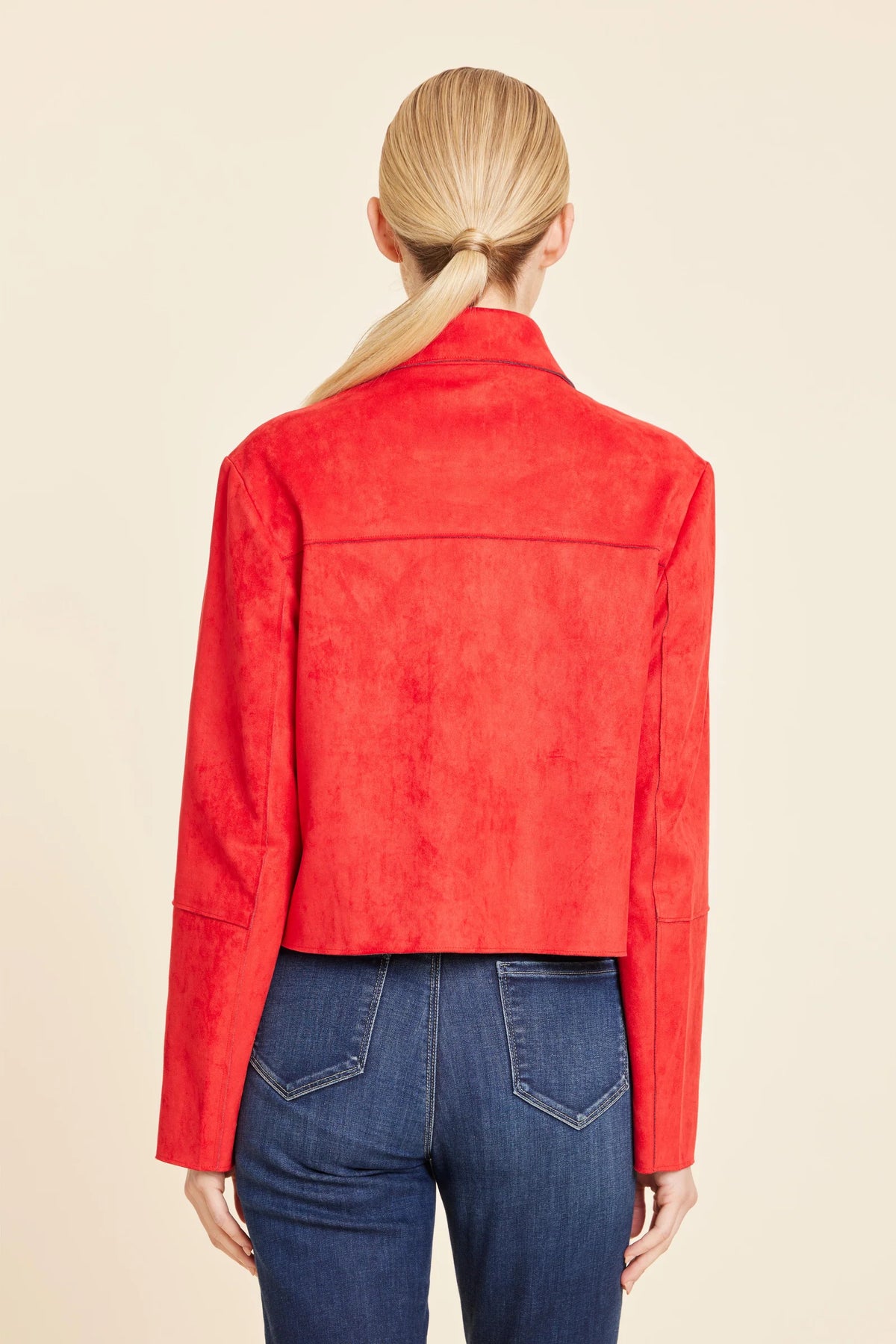 Faux Red Suede Crop Jacket