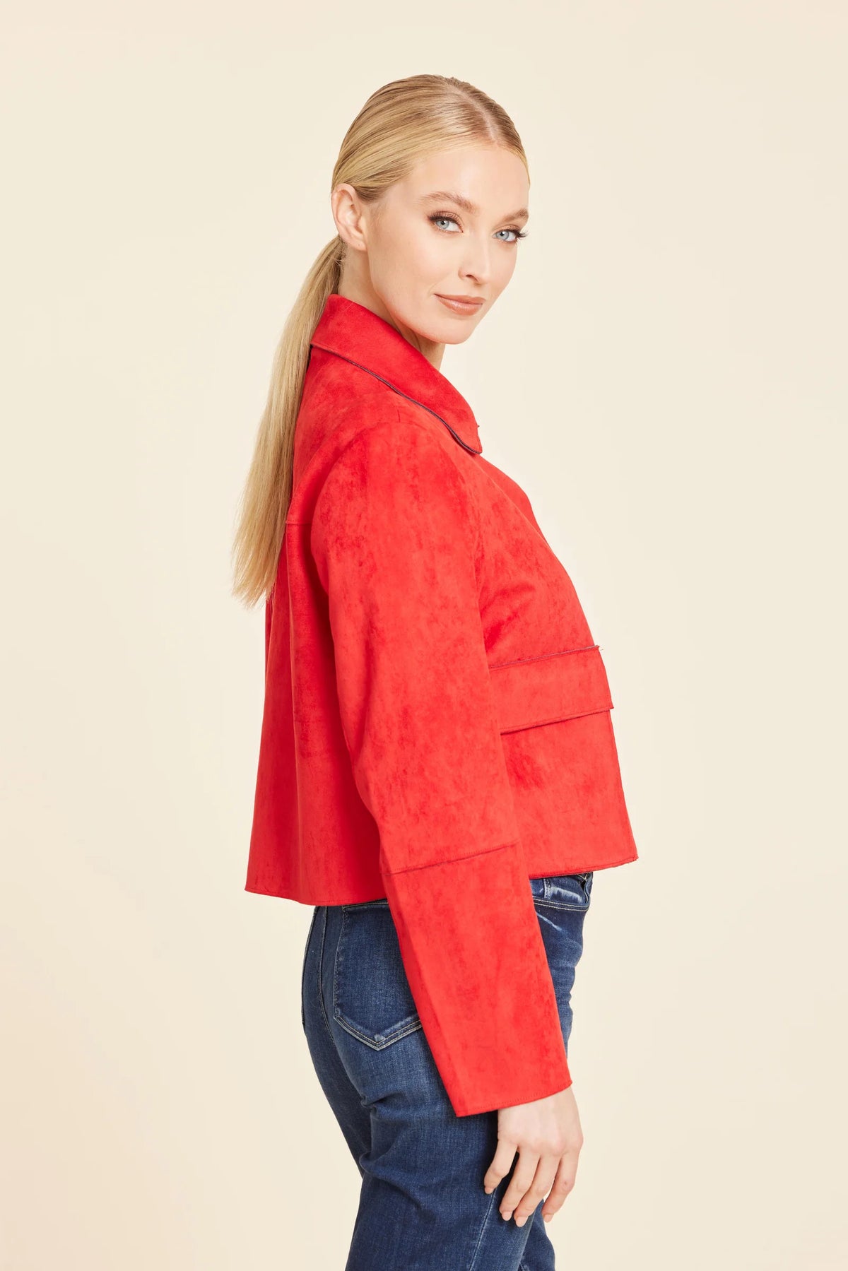 Faux Red Suede Crop Jacket