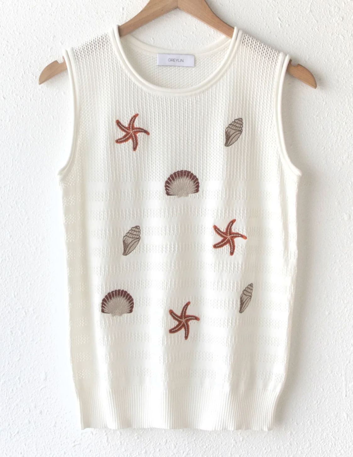 Arlie Seashell Embroidered Knit Top