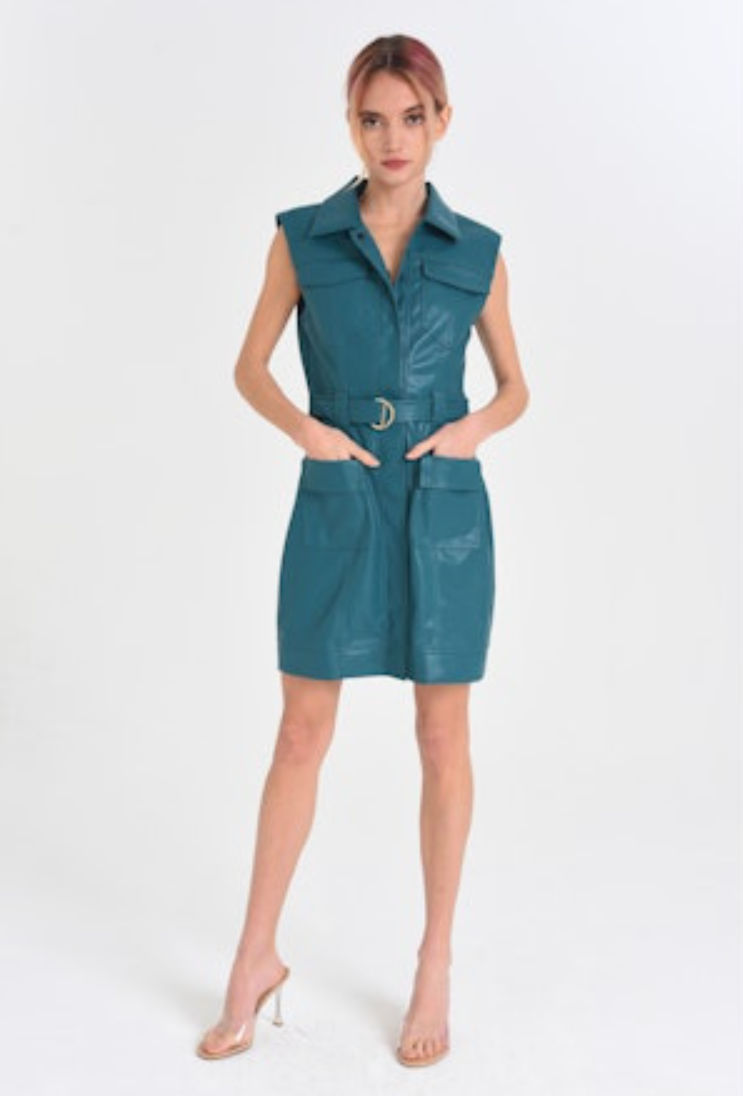 Ella Vegan Leather Dress-Teal