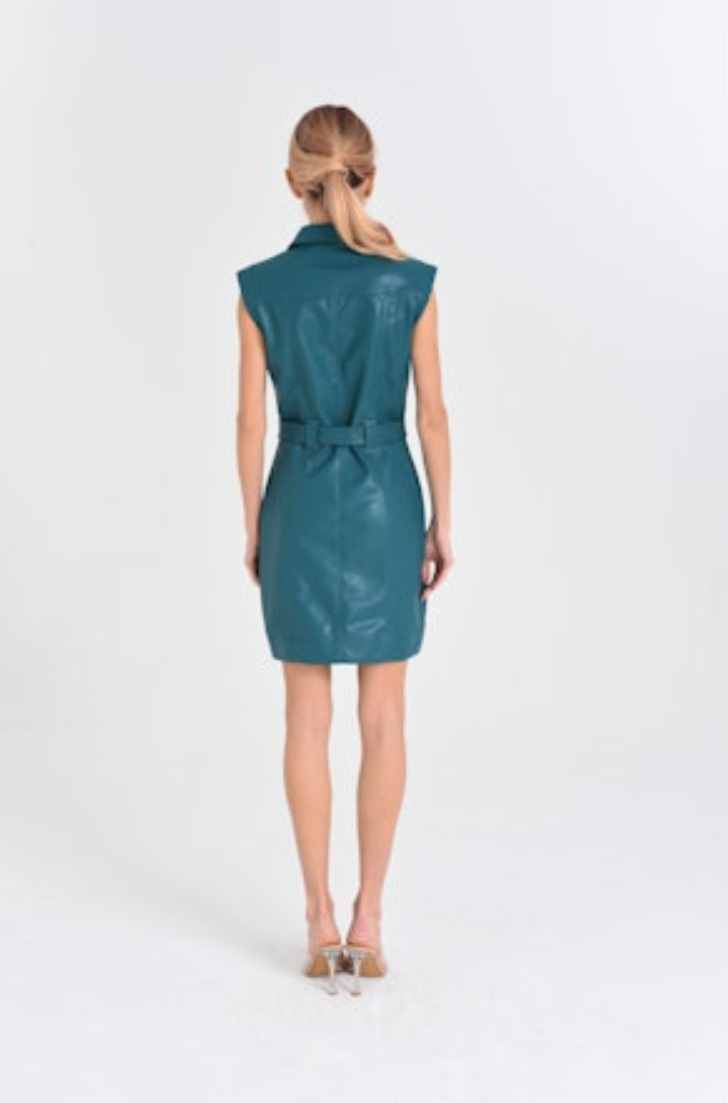 Ella Vegan Leather Dress-Teal