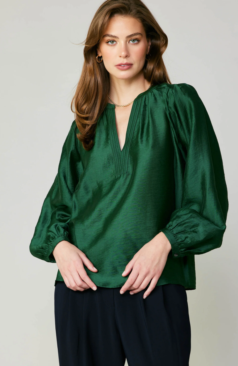 LUSTROUS PLEATED SHOULDER BLOUSE