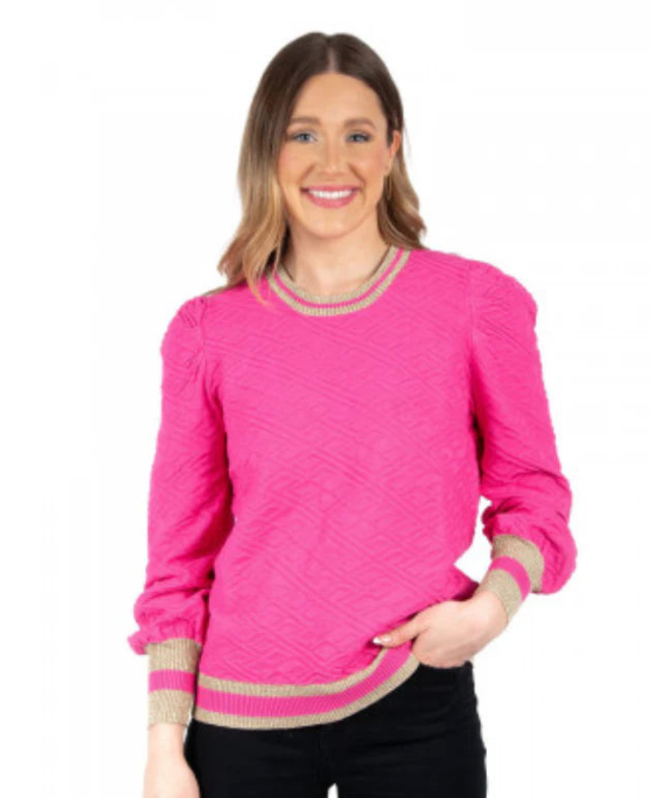 Julia Sweater- Rose Monogram Knit