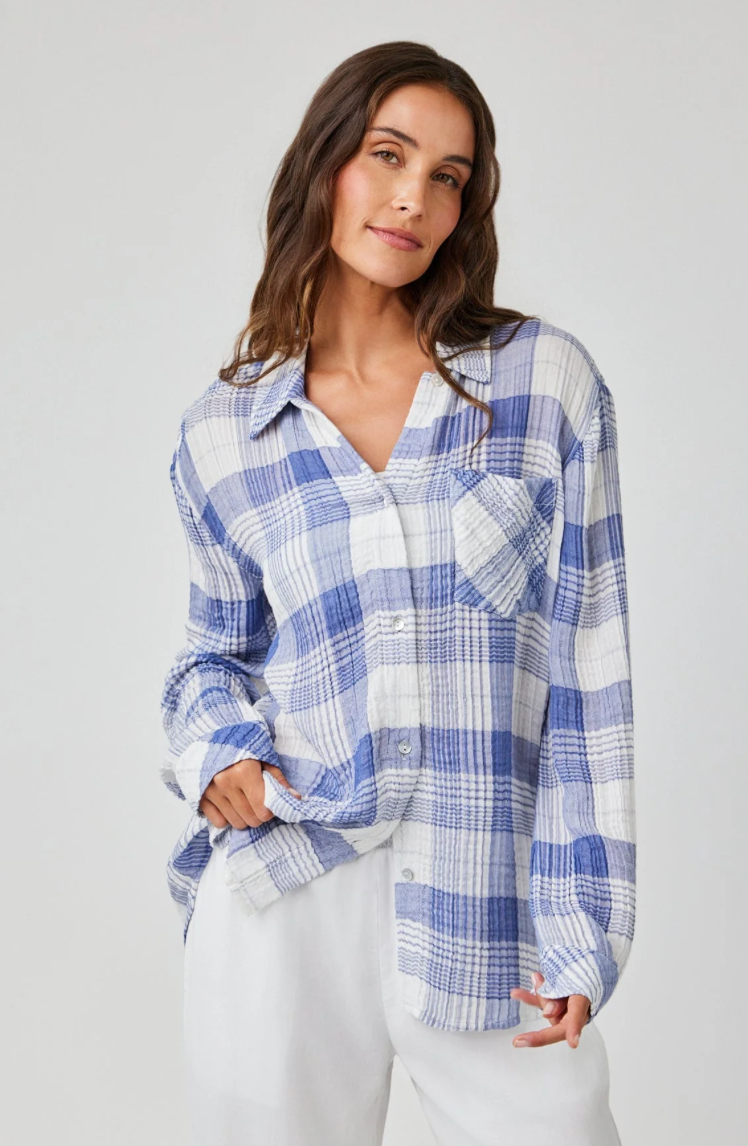 Oversized Shirt with Pocket - Pacific Blue Plaid