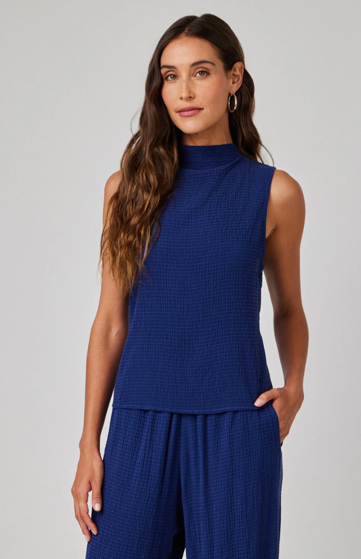 Mock Neck Top - Navy Coast