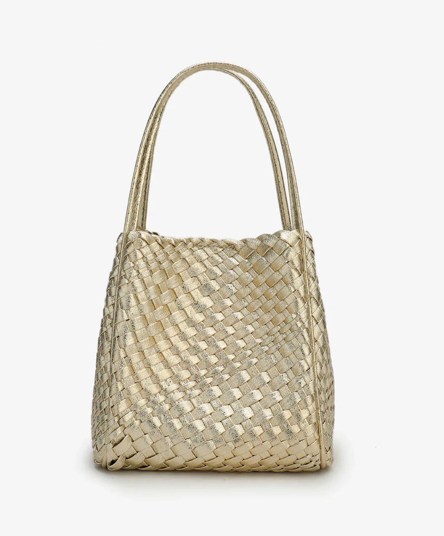 Hollace Woven Mini Tote - Hi Shine Platinum Gold