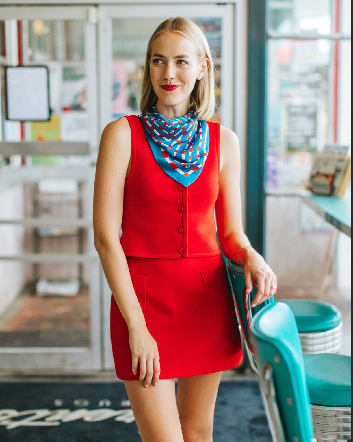 Powder Blue & Red Gameday Silk Scarf