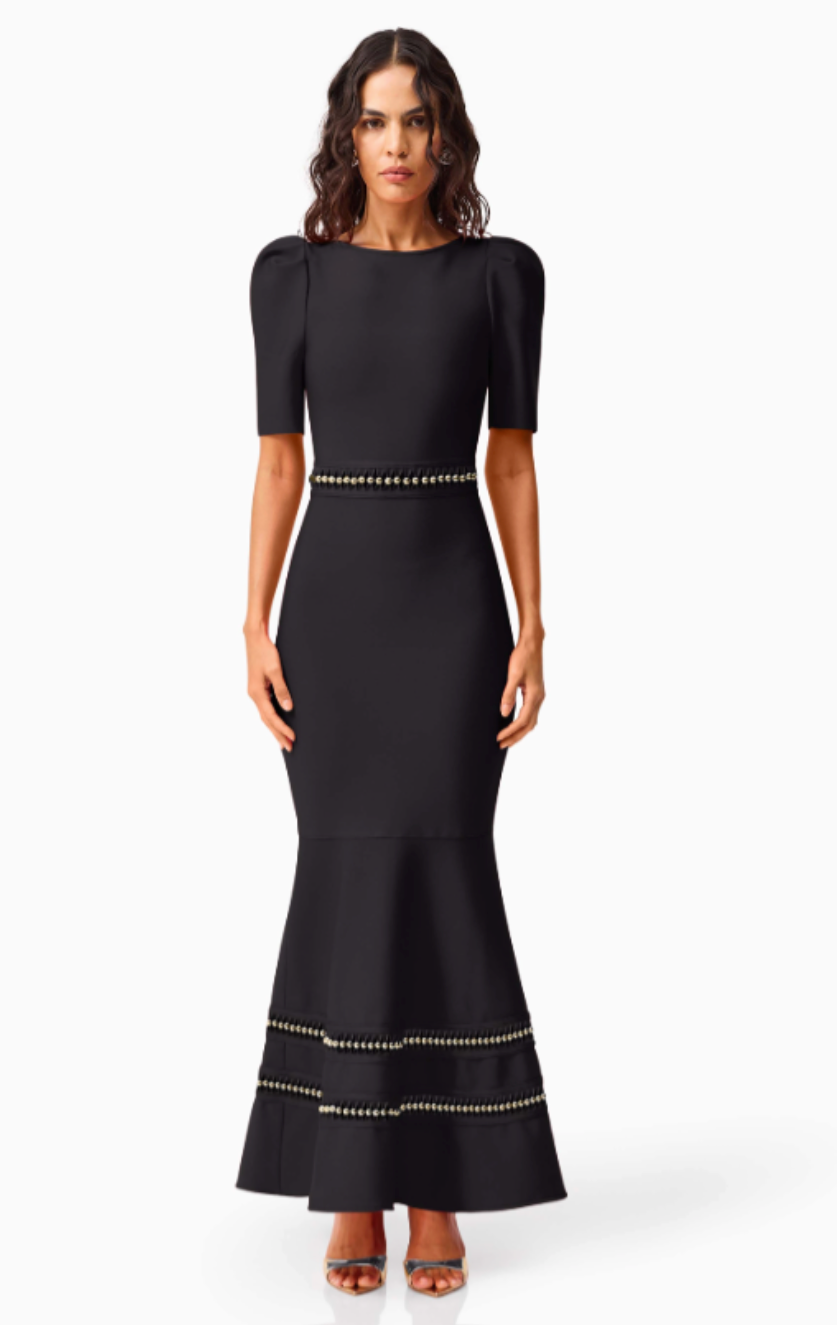 Jesselle Short Sleeve Gown-Black
