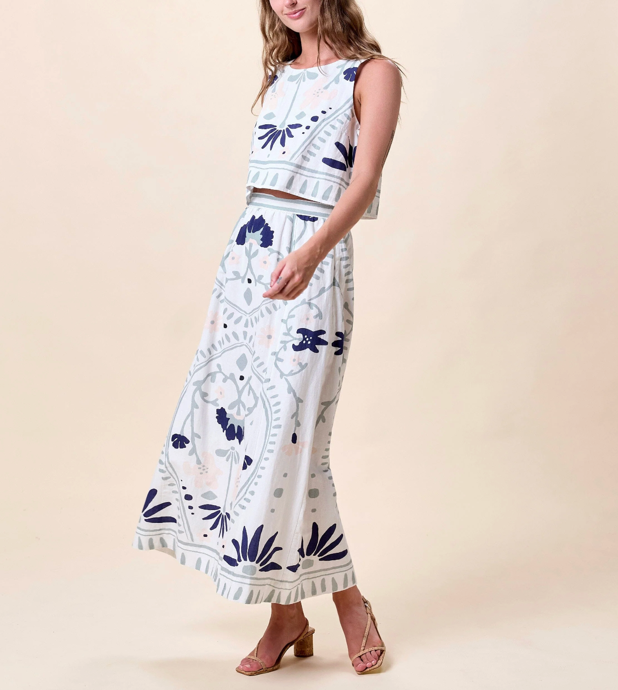Juliet Ankle Skirt-Liliana Blue Surf Print