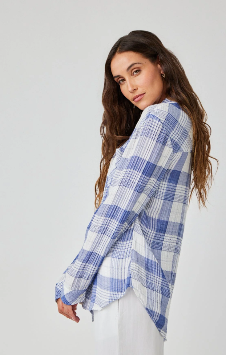 Oversized Shirt with Pocket - Pacific Blue Plaid