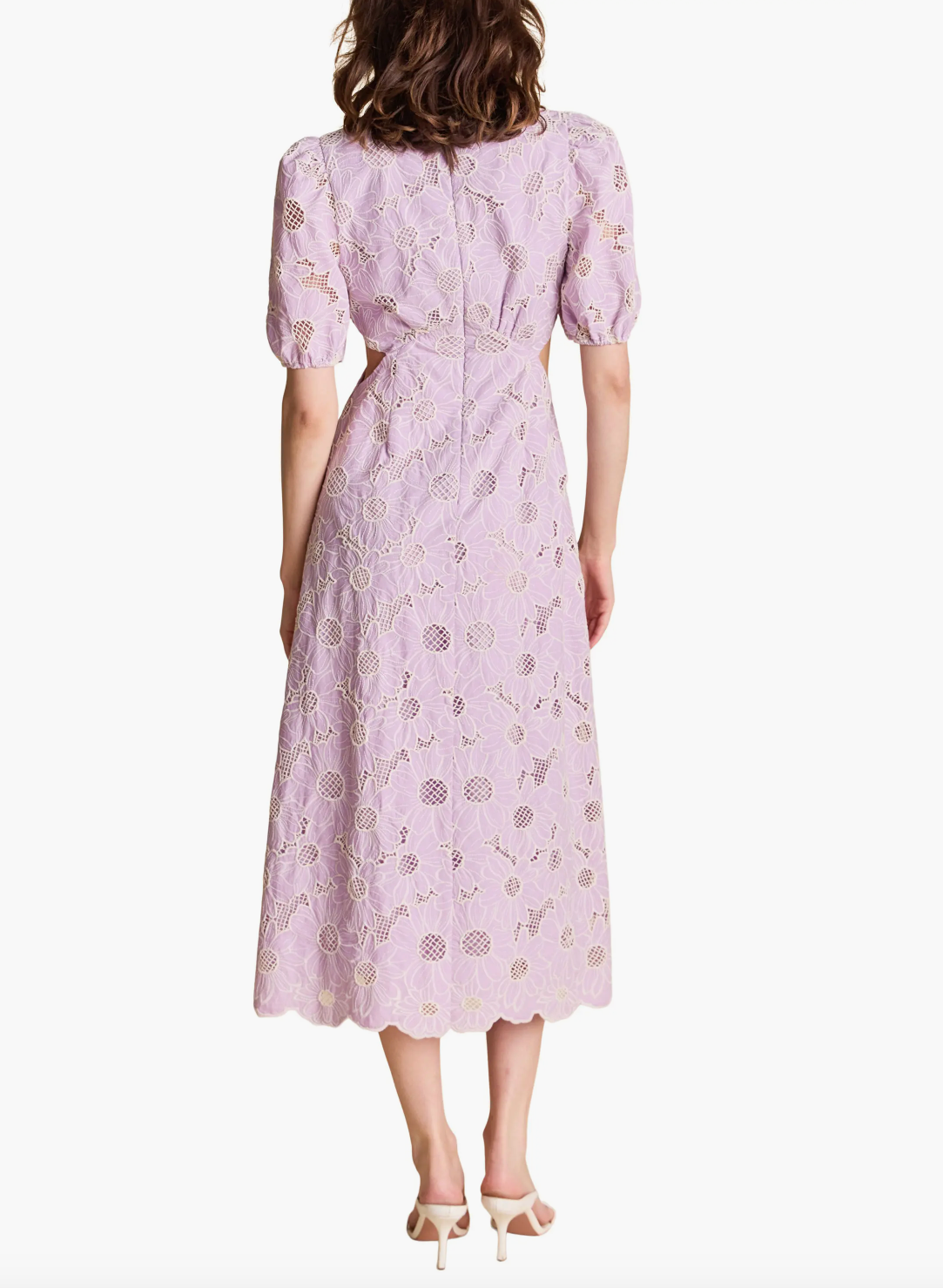 Lilac Bloom Cut Out Scalloped Midi Dress