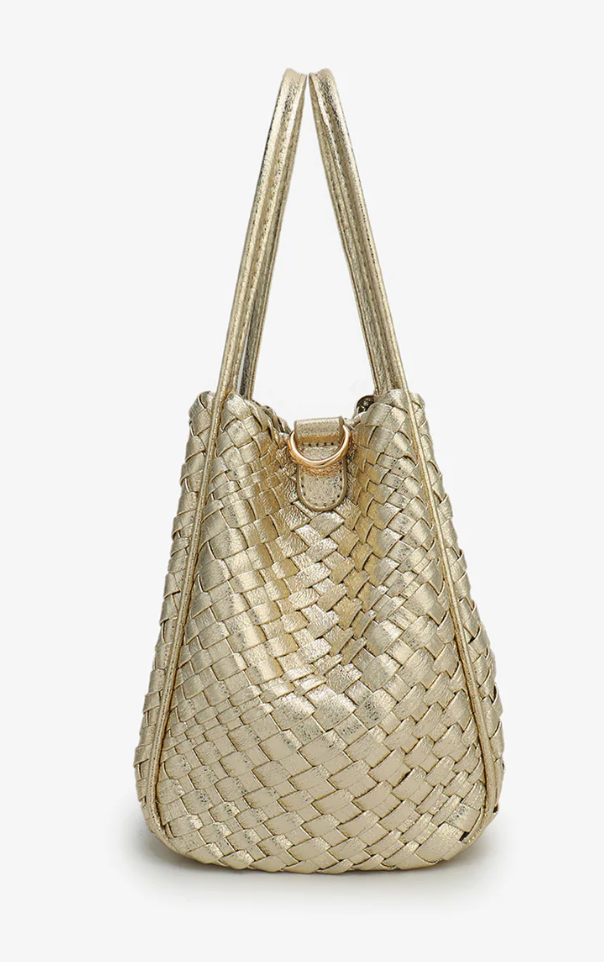 Hollace Woven Mini Tote - Hi Shine Platinum Gold