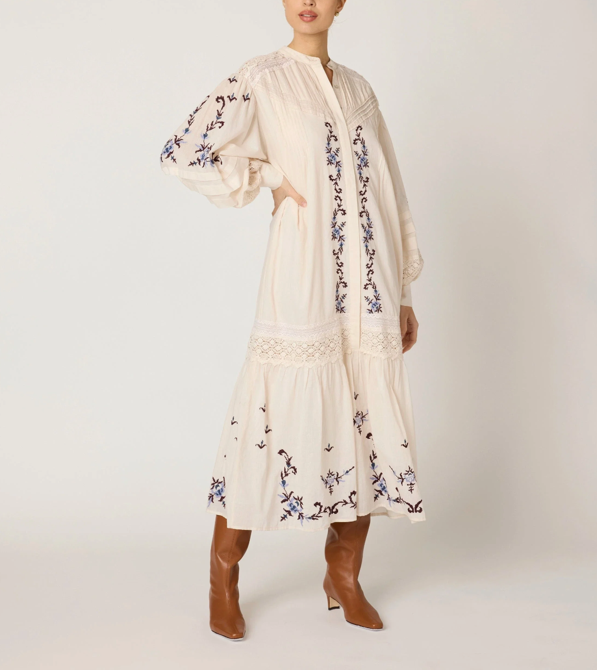 Heidi Midi Dress-Ivory Multi