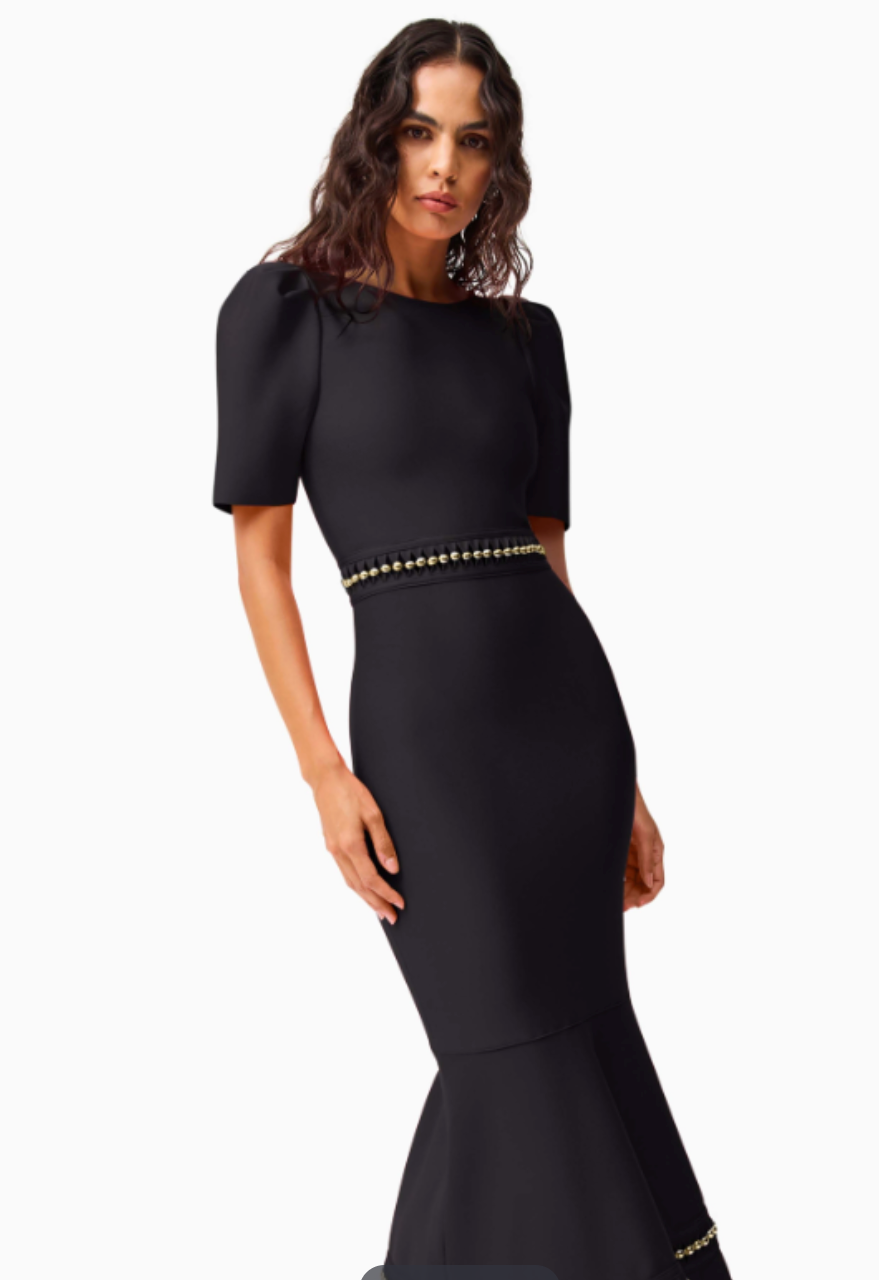 Jesselle Short Sleeve Gown-Black